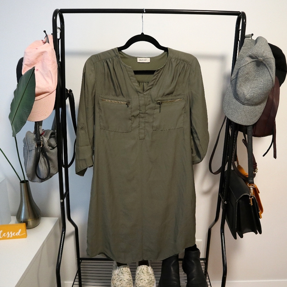 Cute Olive-green, Flowy, Dress-Size M